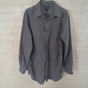 Croft & Barrow Mens 15.5 32/33 Broadcloth Gray Pinstripe Dress Shirt Long Sleeve